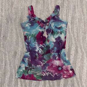 Sweet Pea By Stacy Frati Y2K Micromesh Sleeveless Top Floral Fairy Boho Women S